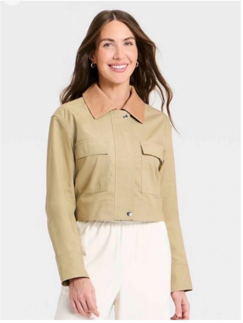 Size Large A New Day Translational Cropped Utility Jacket w/ Corduroy Collar